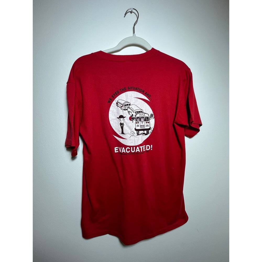 Vintage 1988‎ Hurricane Gilbert Evacuation T-Shirt Jerzees Red Single Stitch